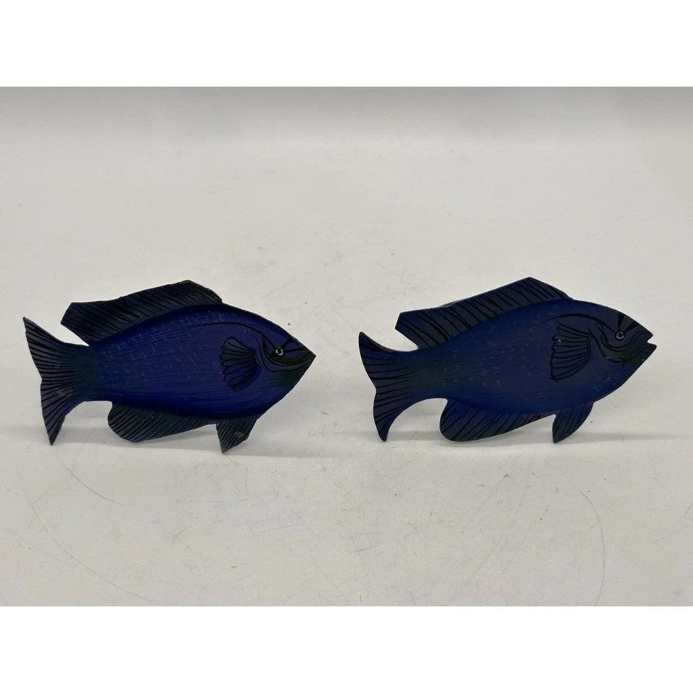 Pair Blue Tropical Fish Metal Napkin Rings Coastal Beach Nautical Table Decor‎
